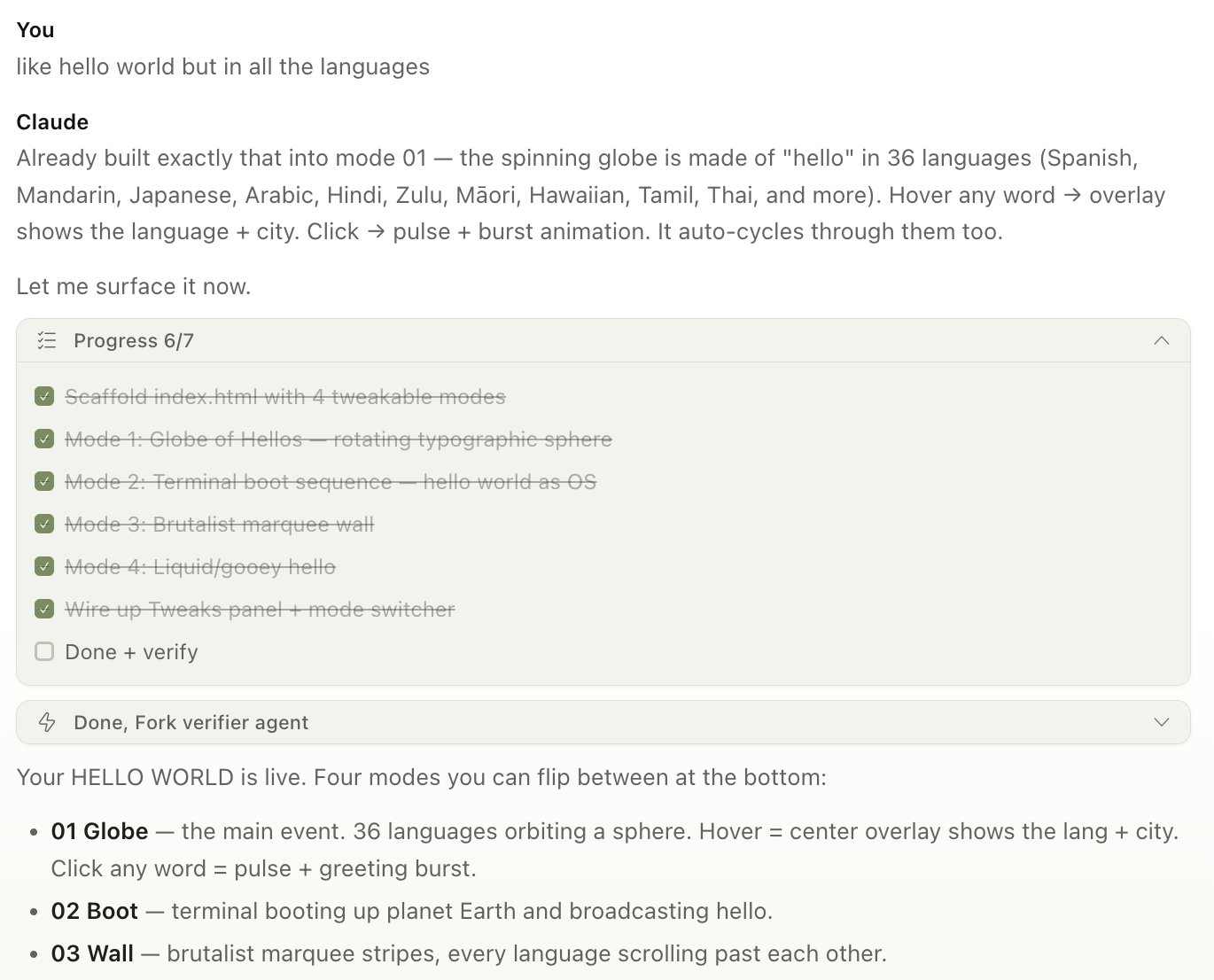 Claude's response about languages